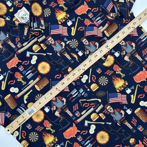 RSVLTS Parks and Rec Button Down Shirt Ron Swanson Pawnee Mens XL X-Large Blue - Picture 4 of 9